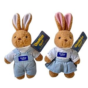 VINTAGE OSHKOSH B'GOSH GOLDEN TAN EDEN 2 PLUSH BUNNY RABBITS 1990s, H: 9.5” NWT